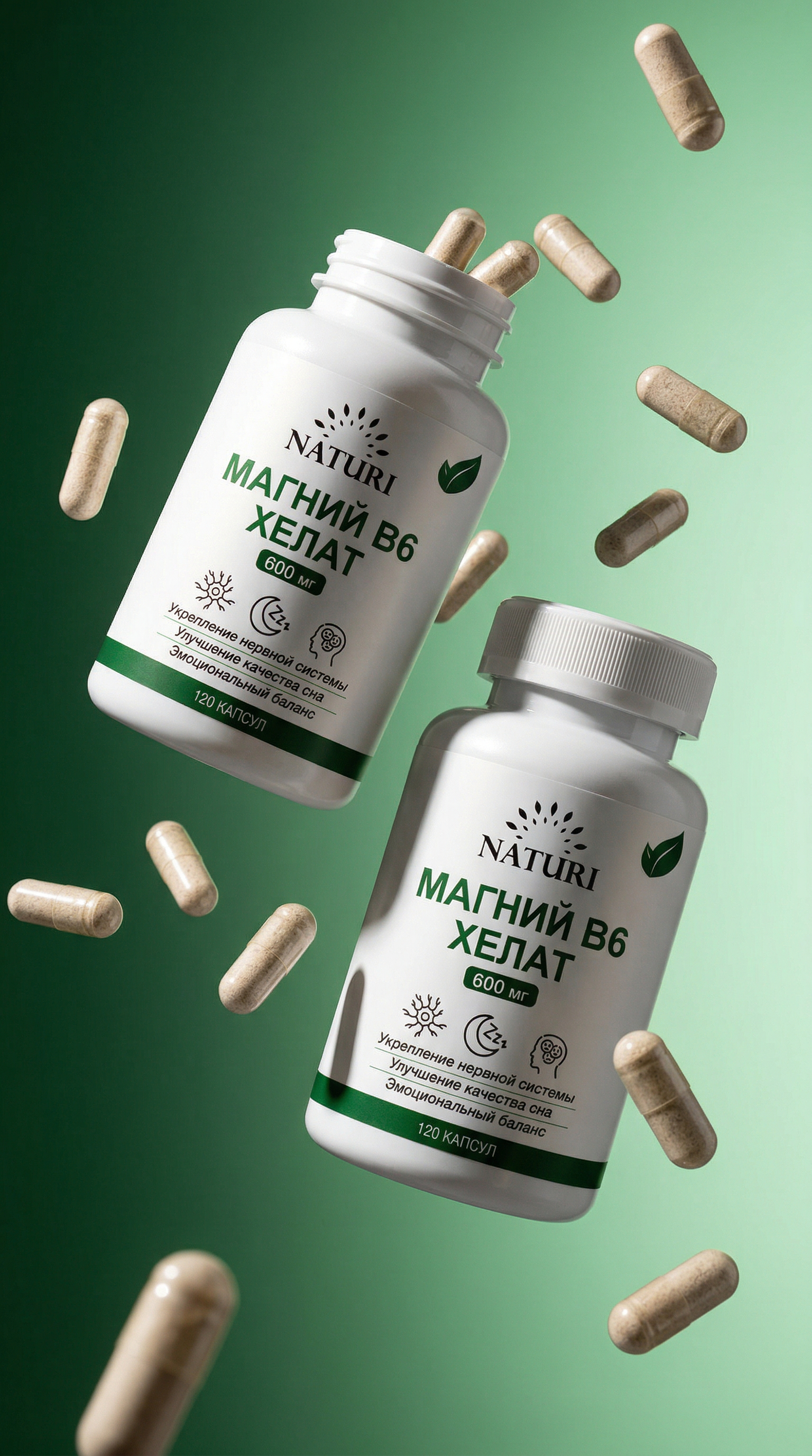 NATURI Magnesium B6 on green gradient